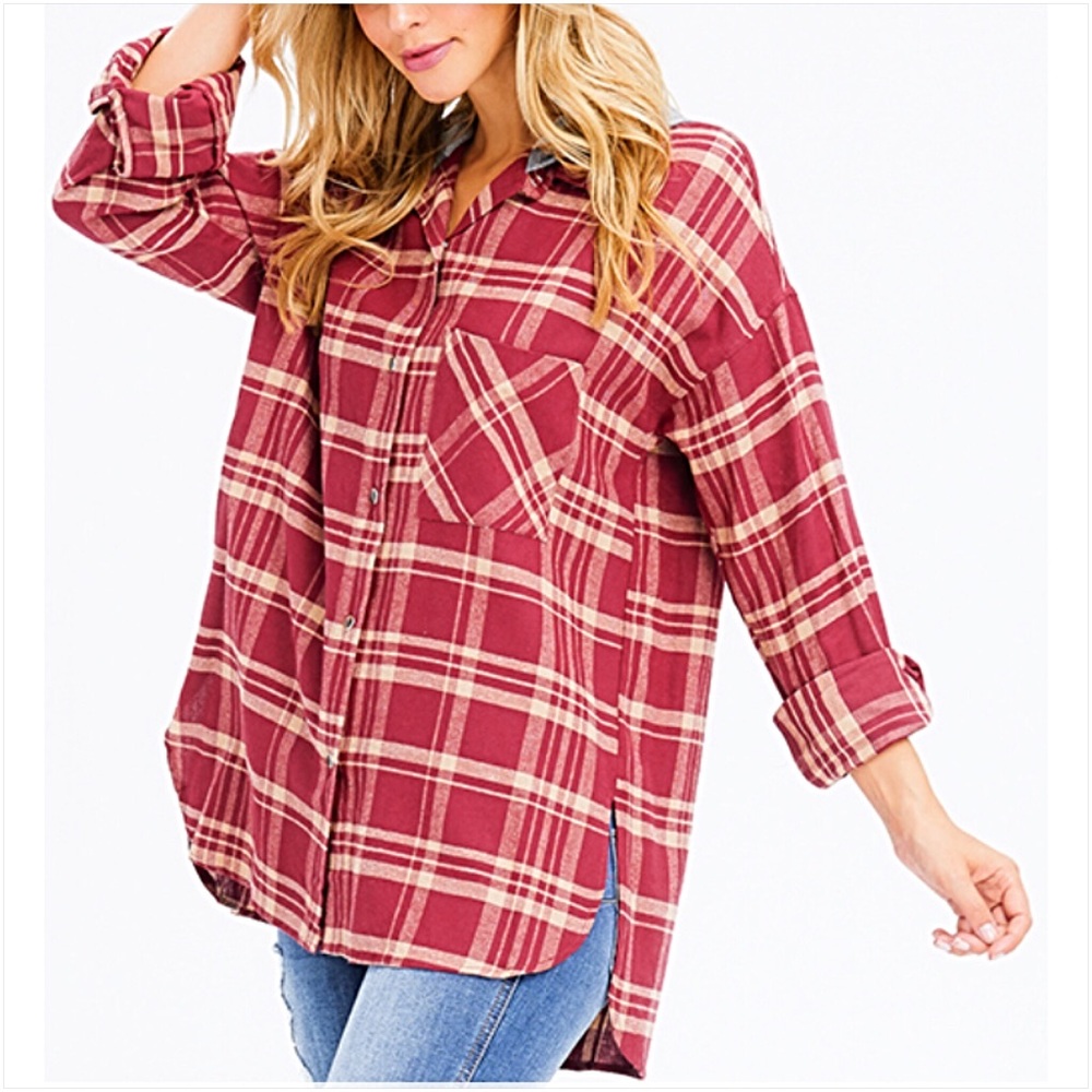 Coziest Cutest Oversized Plaid Tunic Top SM - Picture 3 of 6